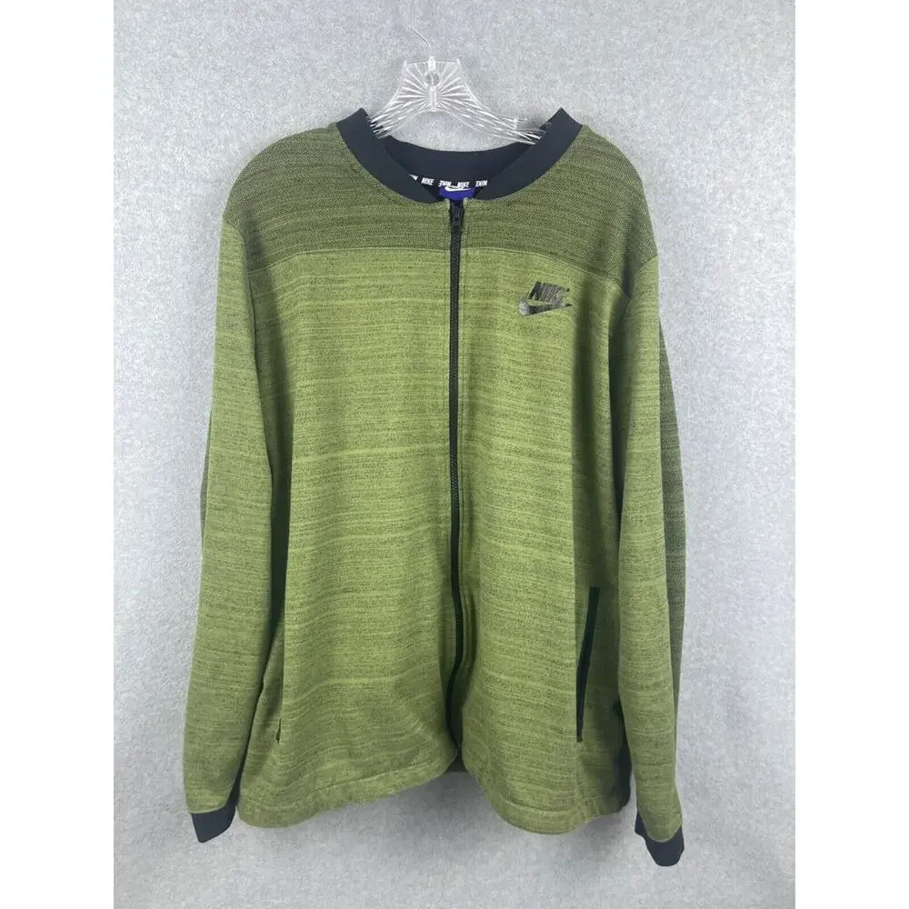 Nike Advance 15 Knit Jacket Men's‎ 2XL Green Full Zip Striped Long Sleeve 837008